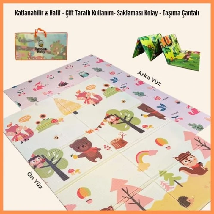 Sweet Forest Çift Taraflı Katlanabilir Oyun Halısı ve Matı Premium Seri – Taşıma Çantalı (180X150)