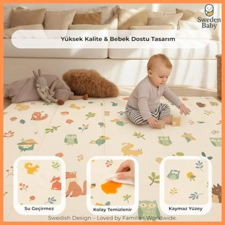 Sweet Forest Çift Taraflı Katlanabilir Oyun Halısı ve Matı Premium Seri – Taşıma Çantalı (180X150)
