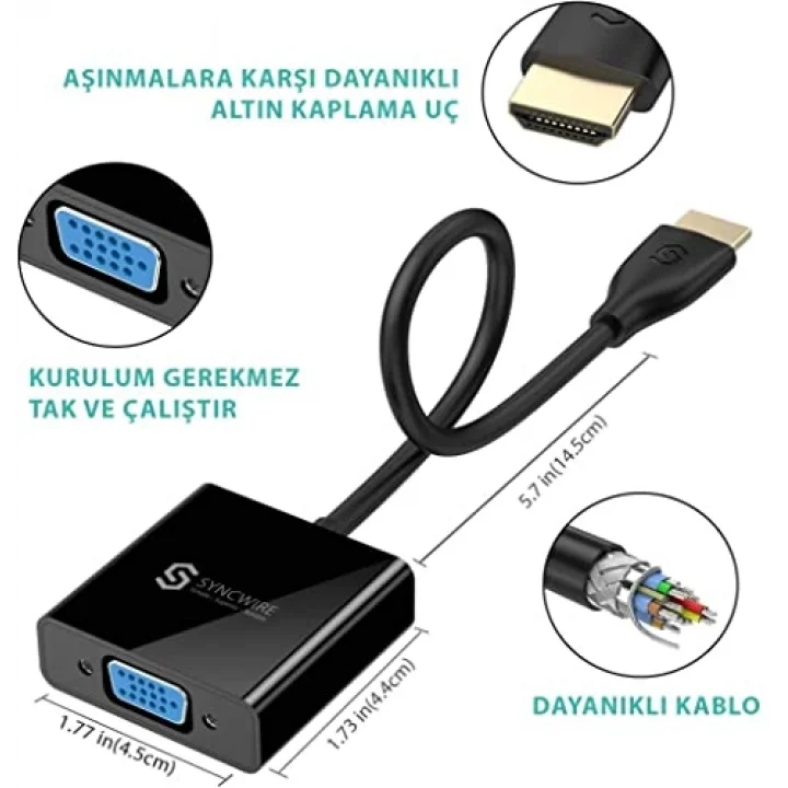 Syncwire HDMI to VGA Ses ve Micro Usb Çıkışlı Adaptör Çevirici