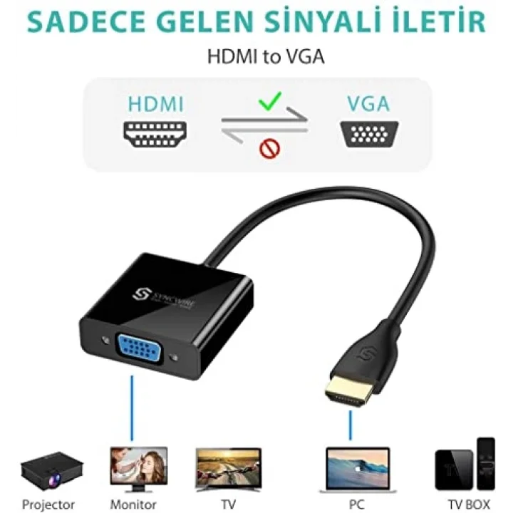 Syncwire HDMI to VGA Ses ve Micro Usb Çıkışlı Adaptör Çevirici