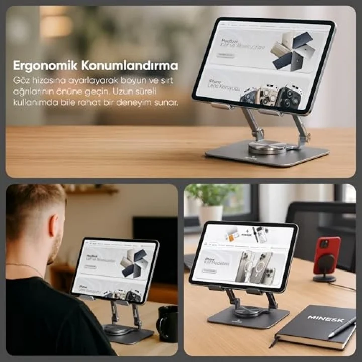 Tablet Standı 360 Derece Dönebilen Katlanabilir Ergonomik Tablet Tutucu