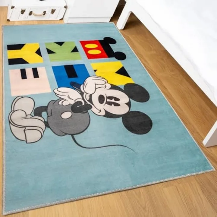 Taç Mickey Mouse Lisanslı Karakter Baskılı%100 Polyester Halı, Çok Renkli, 80x120 cm