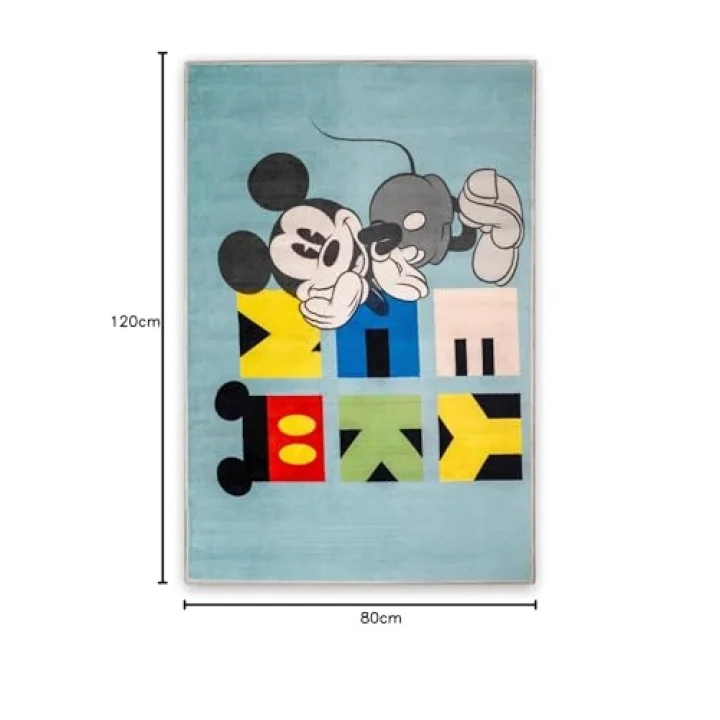 Taç Mickey Mouse Lisanslı Karakter Baskılı%100 Polyester Halı, Çok Renkli, 80x120 cm