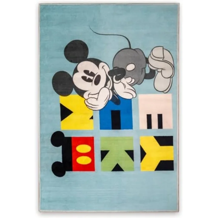 Taç Mickey Mouse Lisanslı Karakter Baskılı%100 Polyester Halı, Çok Renkli, 80x120 cm