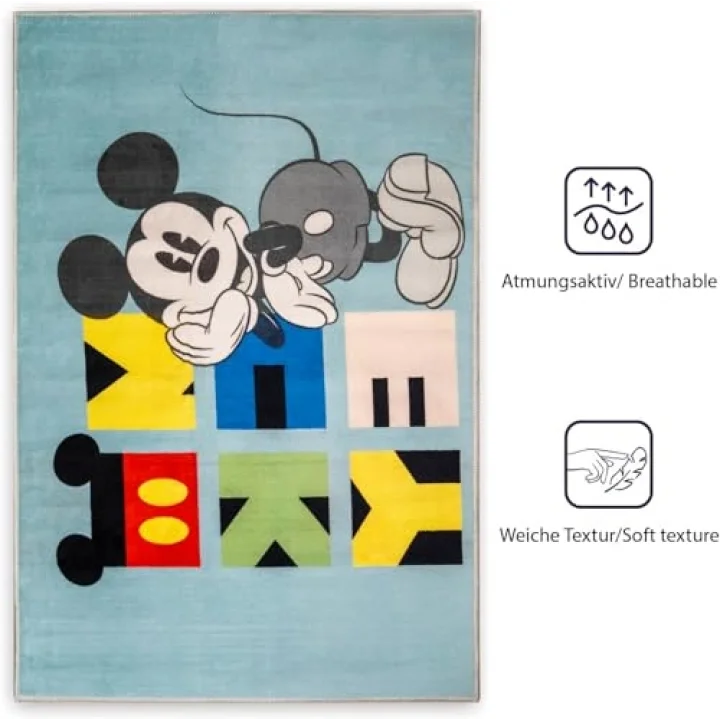 Taç Mickey Mouse Lisanslı Karakter Baskılı%100 Polyester Halı, Çok Renkli, 80x120 cm