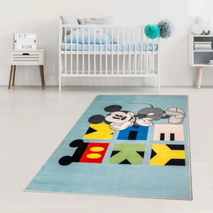 Taç Mickey Mouse Lisanslı Karakter Baskılı%100 Polyester Halı, Çok Renkli, 80x120 cm