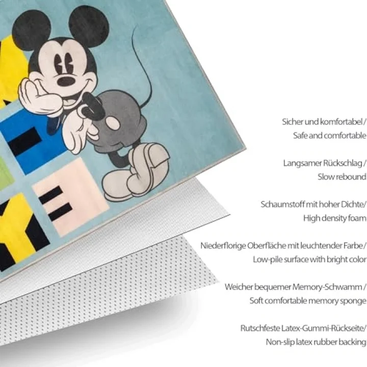 Taç Mickey Mouse Lisanslı Karakter Baskılı%100 Polyester Halı, Çok Renkli, 80x120 cm