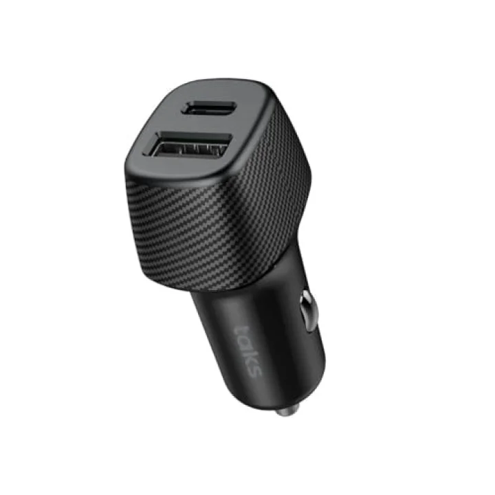 taks CP02 Duo 48W PD/QC USB-C+USB-A Araç Hızlı Şarj Aleti, Siyah 5CP02S