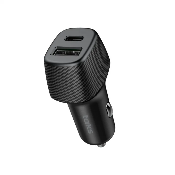taks CP02 Duo 48W PD/QC USB-C+USB-A Araç Hızlı Şarj Aleti, Siyah 5CP02S