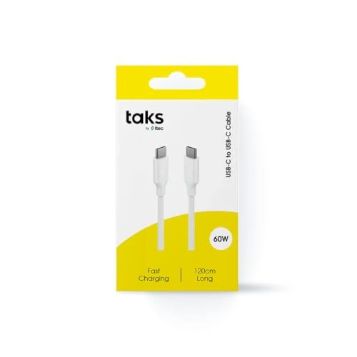 taks USB-C - USB-C 120cm 60W PD/QC Hızlı Şarj/Data Kablosu Beyaz