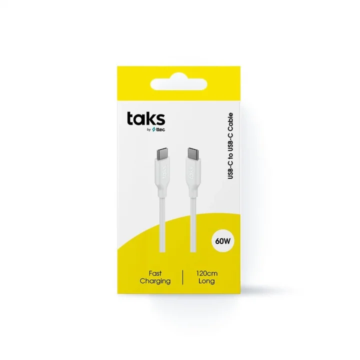taks USB-C - USB-C 120cm 60W PD/QC Hızlı Şarj/Data Kablosu Beyaz