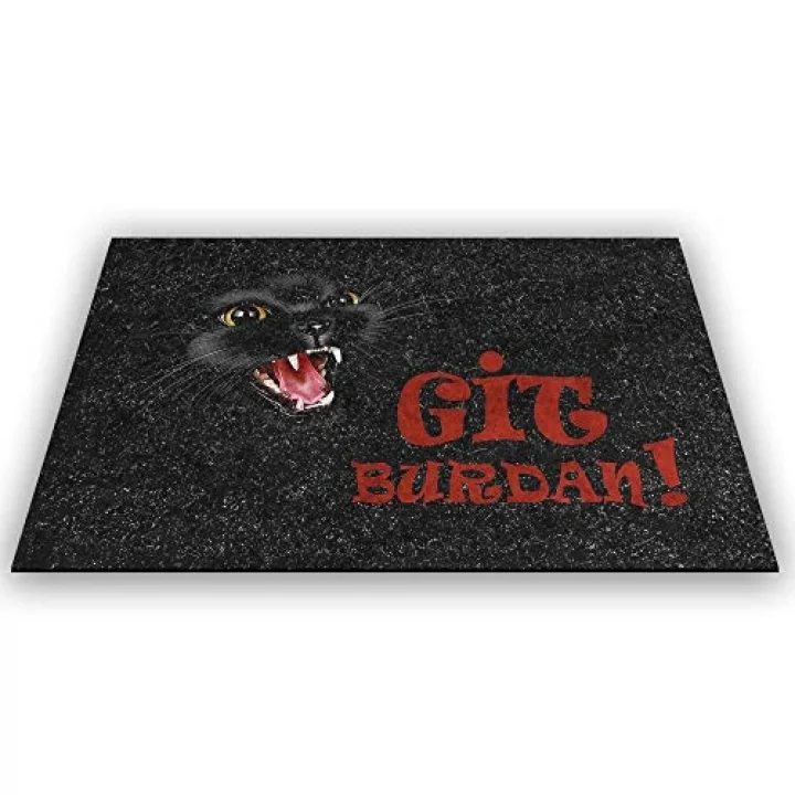 Tasarımlı Dekoratif Kapı önü Paspas, Dış Mekan/Ev İçi/Banyo/Mutfak/Yatak Odası/Giriş Paspasları (Git Buradan Siyah, 45X70)