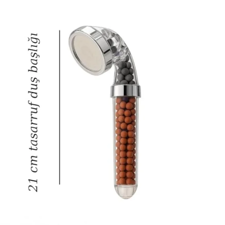 Tasarruflu Duş Başlığı | 21 cm, Mineral ve Anyon Taşlı Su Arıtmalı Basınçlı El Duşu – Su ve Enerji Tasarrufu Sağlar