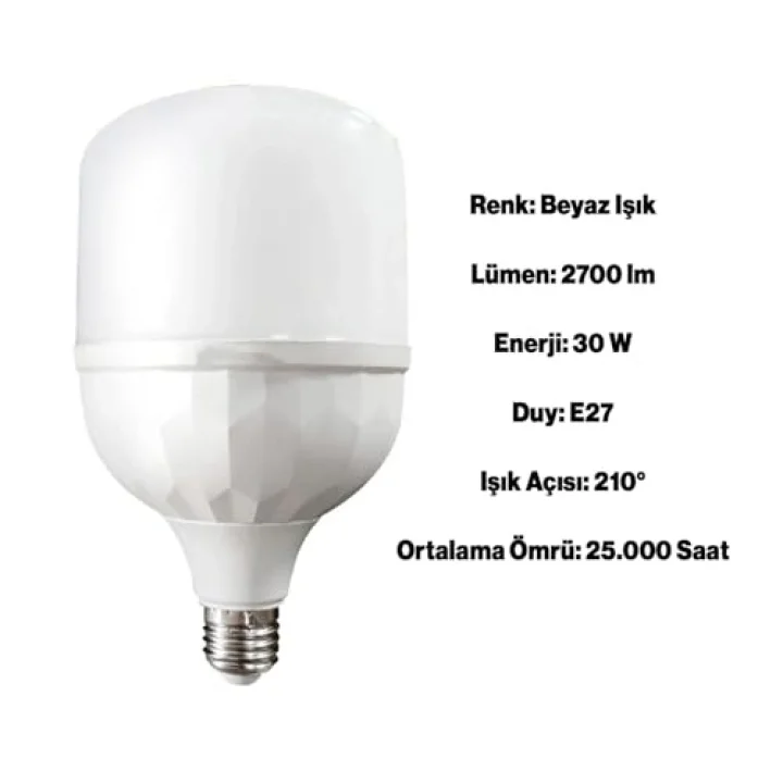 Tasarruflu Torch Ampul 30 W Led Lamba Beyaz E27 Duy 25.000 Saat Uzun Ömürlü 220 Volt Elektrik 1 Adet