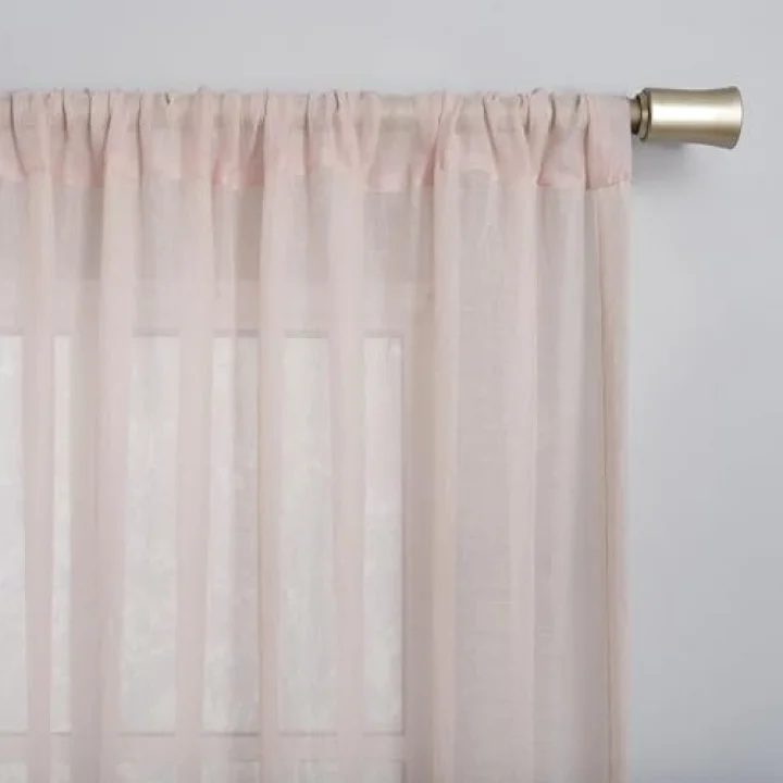Tayla Ezilmiş Doku Yarı Şeffaf Çubuk Cep Perde Paneli, 127 cm x 213 cm, Pembe