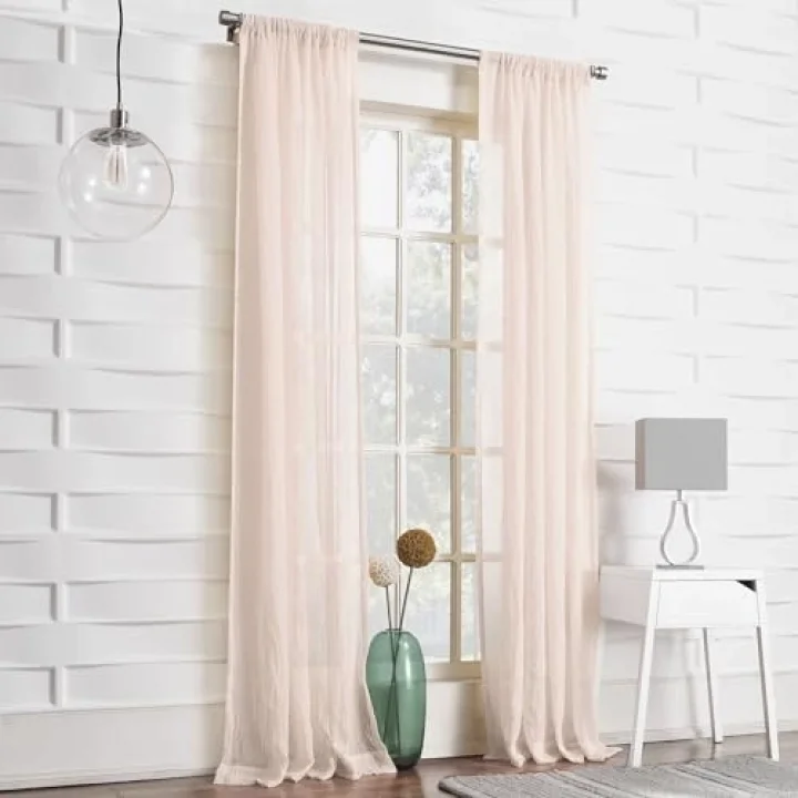 Tayla Ezilmiş Doku Yarı Şeffaf Çubuk Cep Perde Paneli, 127 cm x 213 cm, Pembe