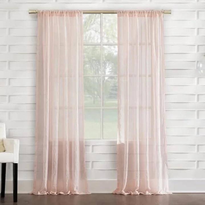 Tayla Ezilmiş Doku Yarı Şeffaf Çubuk Cep Perde Paneli, 127 cm x 213 cm, Pembe