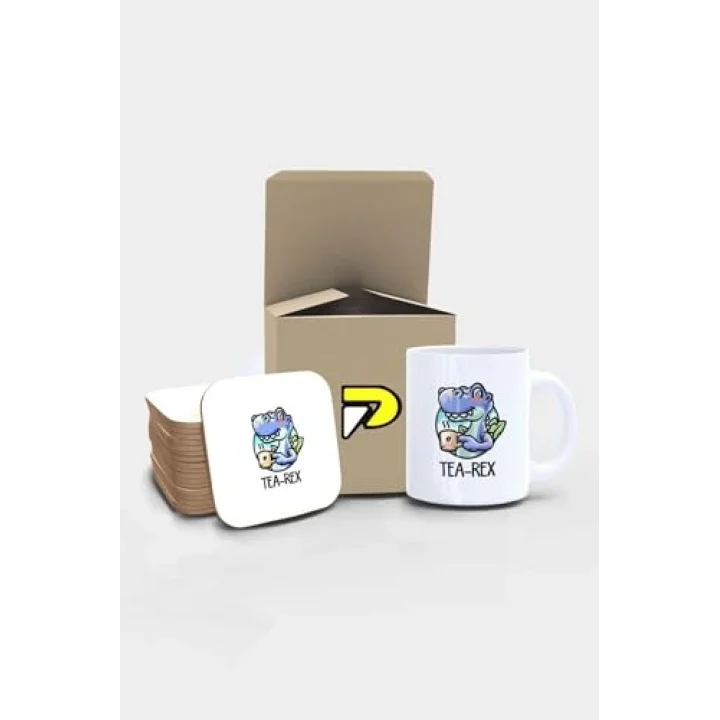 Tea-Rex Dinazor Komik Tasarımlı Baskılı Kupa Bardak Seti, Eğlenceli Özel Hediye Mug