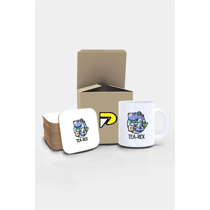 Tea-Rex Dinazor Komik Tasarımlı Baskılı Kupa Bardak Seti, Eğlenceli Özel Hediye Mug