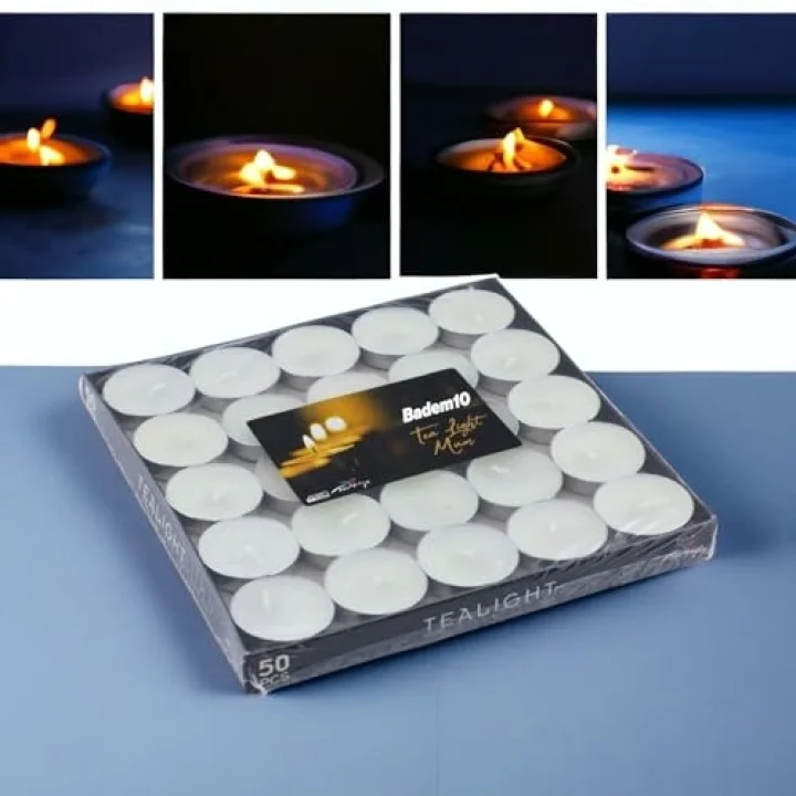 Tealight Mum 50x6 Gr Dekoratif Mumu Kandil Hediyelik Fitilli Mumluk Şamdan Krem Renk Kokusuz