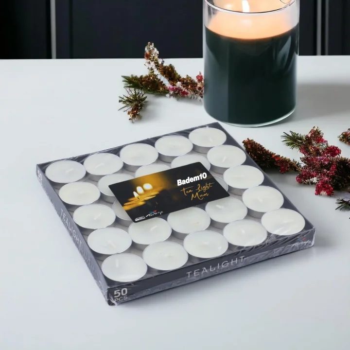 Tealight Mum 50x6 Gr Dekoratif Mumu Kandil Hediyelik Fitilli Mumluk Şamdan Krem Renk Kokusuz