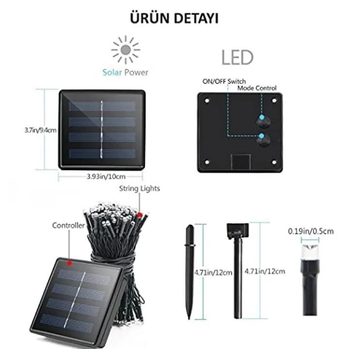 TechnoSmart Solar 100 Ledli 12 Metre Bahçe Aydınlatma Dekorasyon Güneş Enerjili Led Sarı Işık