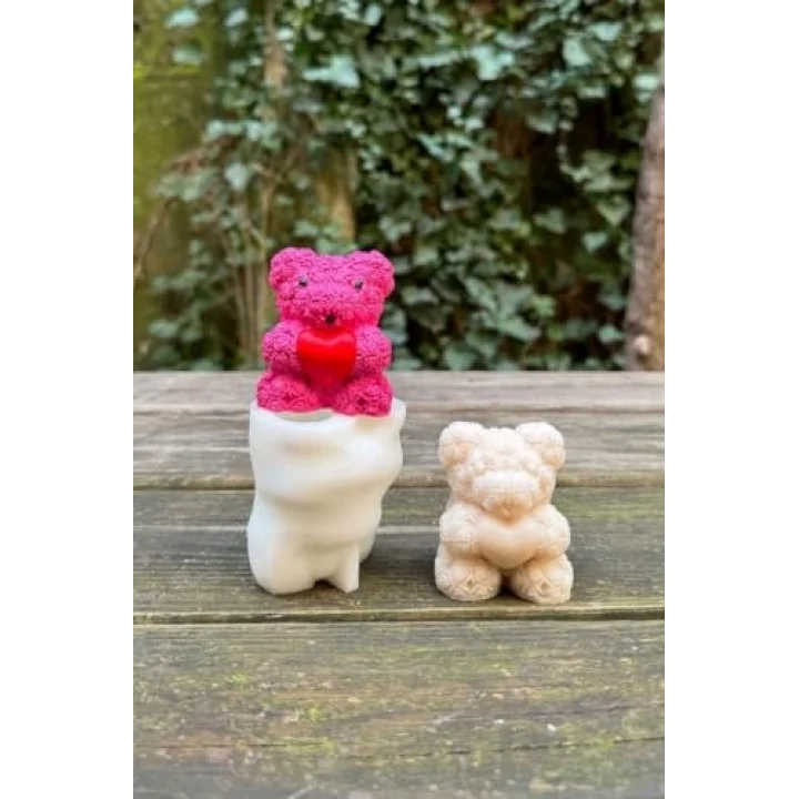 Teddy Bear Gül Dokulu Küçük Tekli Mum Kalıbı