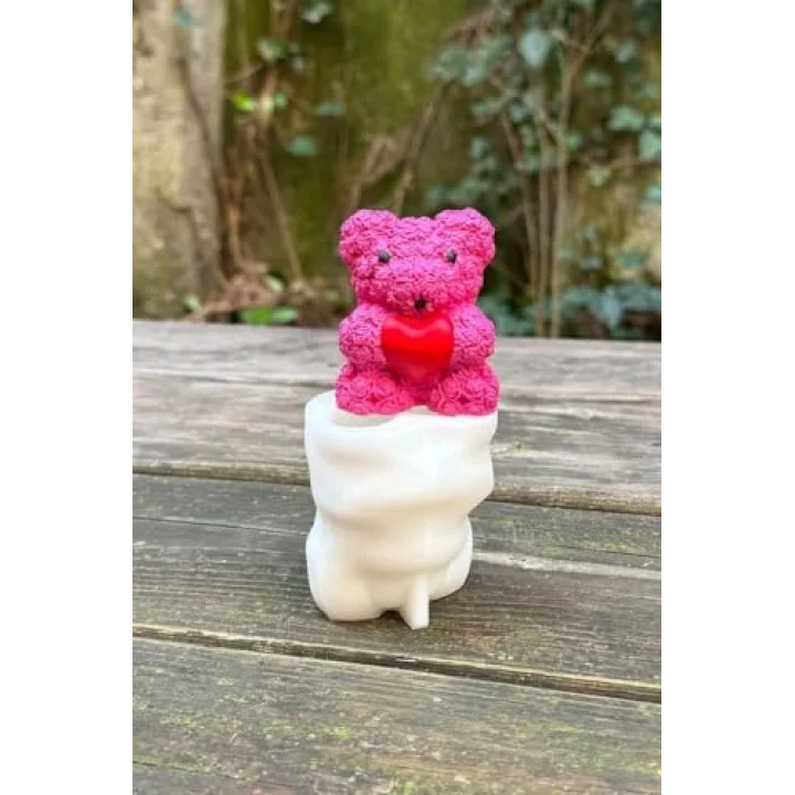 Teddy Bear Gül Dokulu Küçük Tekli Mum Kalıbı