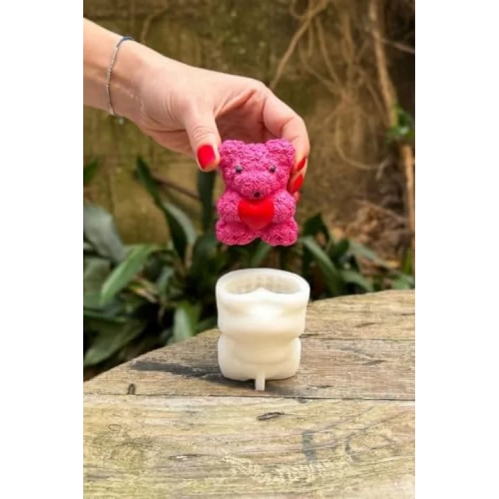 Teddy Bear Gül Dokulu Küçük Tekli Mum Kalıbı