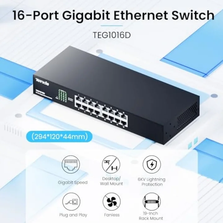 TEG1016D 16 Port 10/100/1000 Mbps Gigabit Rack-Mount Switch Metal Kasa