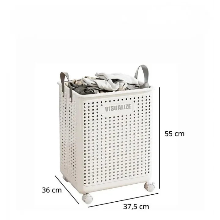 Tekerlekli Katlanabilir Çok Amaçlı Sepet, 40 Litre, Havalandırmalı Tasarım (Gri)