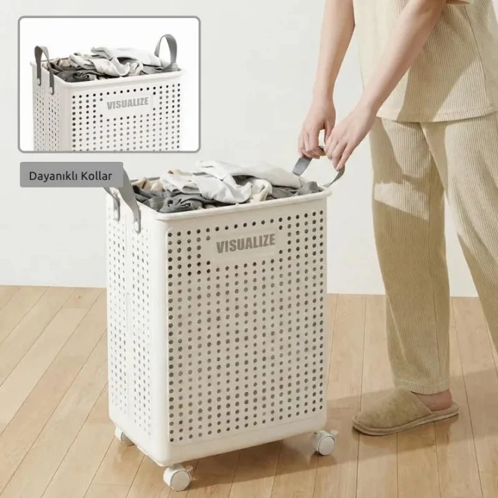 Tekerlekli Katlanabilir Çok Amaçlı Sepet, 40 Litre, Havalandırmalı Tasarım (Gri)