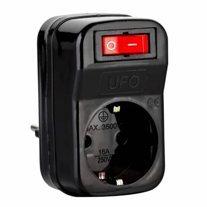 Tekli Akım Korumalı Anahtarlı Priz 16A 250V, Max 3500W Aşırı Yük Koruması (Siyah)