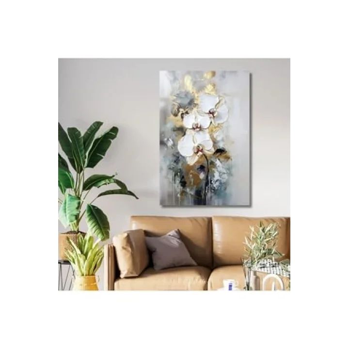 Tekli Dikey Kanvas Duvar Tablosu Soyut Akıtma Orkide Tasarım, 50 X 70