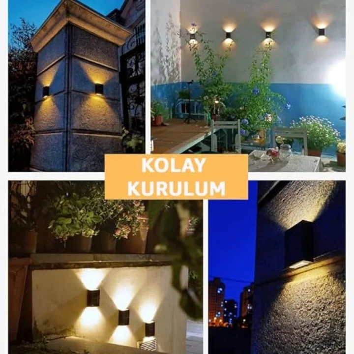 Tekli Solar Bahçe Aydınlatması Güneş Enerjili Bahçe Aydınlatması Duvar Lambası Çift Taraflı Aplik Işık Led Işık