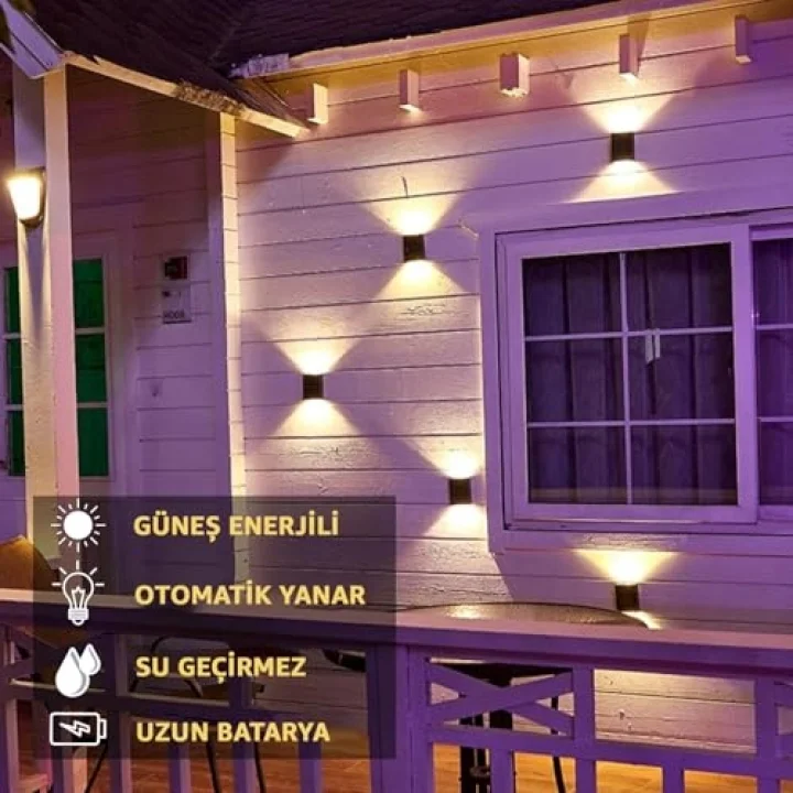 Tekli Solar Bahçe Aydınlatması Güneş Enerjili Bahçe Aydınlatması Duvar Lambası Çift Taraflı Aplik Işık Led Işık