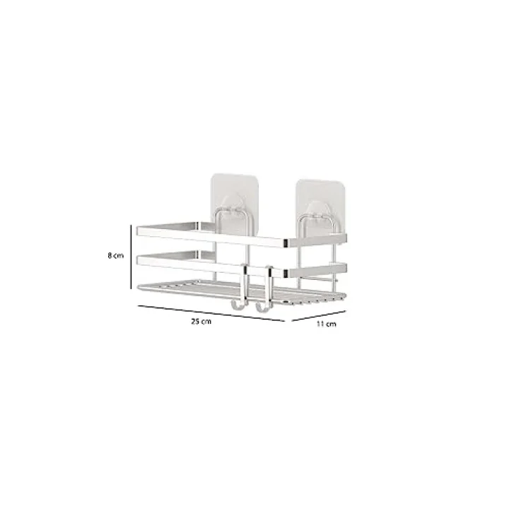 Teko-tel Yapışkanlı Kancalı 2 Adet Banyo Rafı Silver ST281H