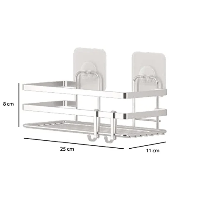 Teko-tel Yapışkanlı Kancalı 2 Adet Banyo Rafı Silver ST281H