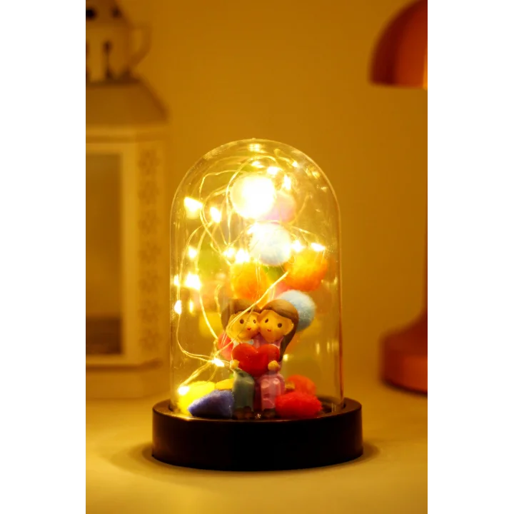 Telvesse 3 Modlu Led Işıklı Fanus İçinde Sevgili Çift Detaylı Sevgiliye Hediyelik Dekoratif Gece Lambası