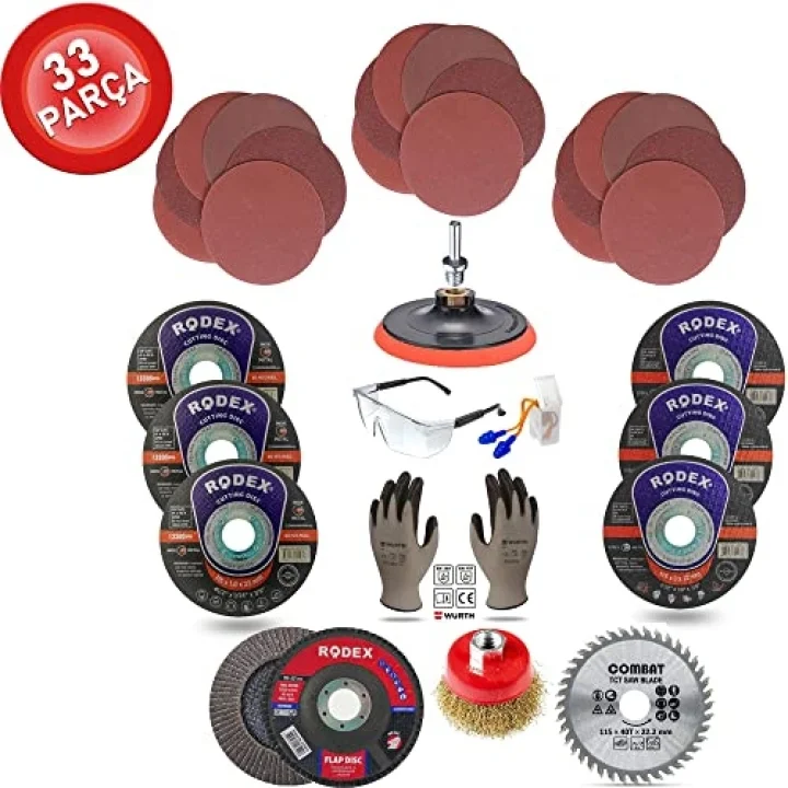 Telvesse 33 Parça Spiral Ananuç İçi Taşlama 115mm Cırt ZımparaMatkap Seti, Telvesse