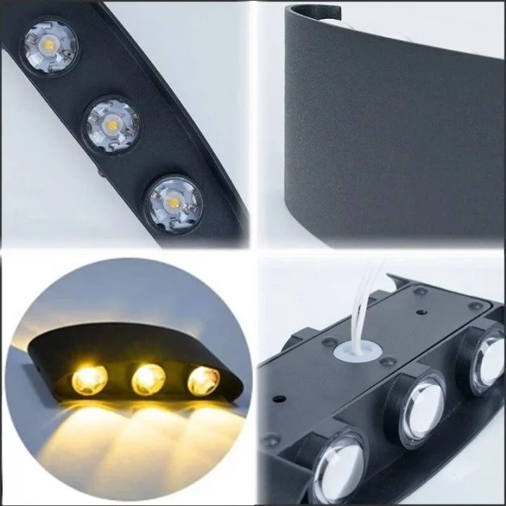 Tepegöz 9W Dekoratif Çift Yönlü Bahçe Aplik – IP65 Su Geçirmez, Mercekli LED, 3200K Günışığı Rengi, İç ve Dış Mekan Duvar Aydınlatması, Modern Siyah Gövde