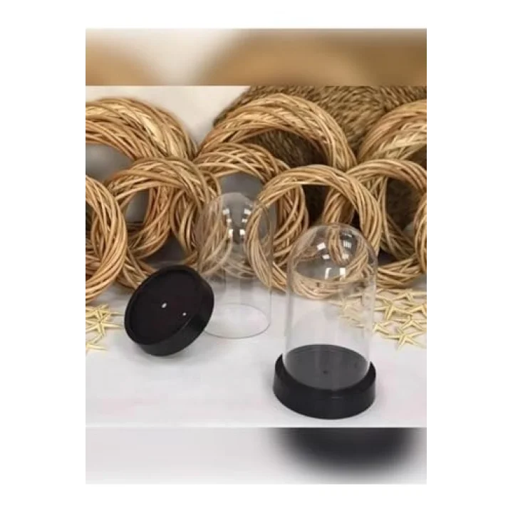 Teraryum Fanus Ters Mika Fanus Plastik Siyah Tabanlı Şeffaf