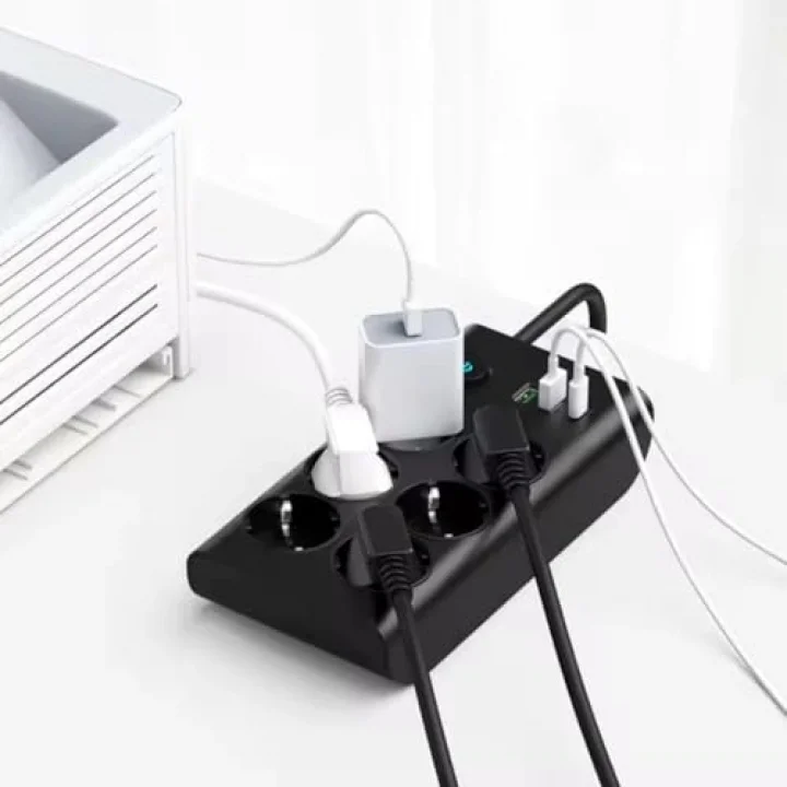 Termal Akım Korumalı, 10lu Priz Soketi, Isıya Dayanıklı Yapı, 10x Priz, 3x Usb, 1x Type-C Girişi, Çocuk Korumalı Çoğaltıcı, 2 Metre Uzatma Kablosu (16A/3680W)