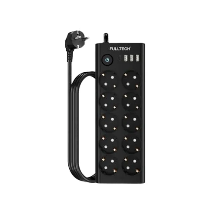 Termal Akım Korumalı, 10lu Priz Soketi, Isıya Dayanıklı Yapı, 10x Priz, 3x Usb, 1x Type-C Girişi, Çocuk Korumalı Çoğaltıcı, 2 Metre Uzatma Kablosu (16A/3680W)