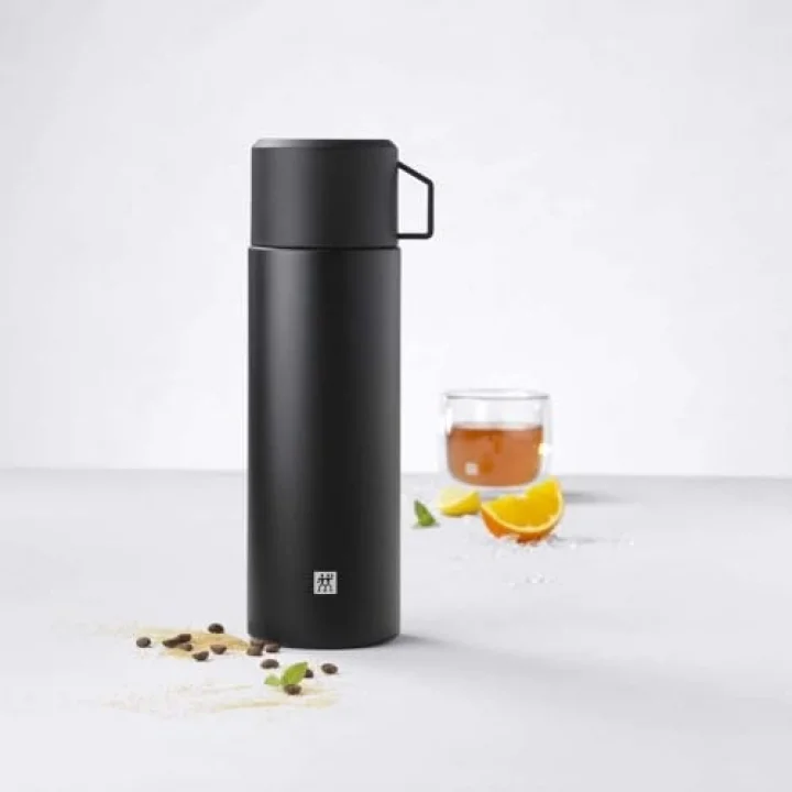 Termos, Entegre Fincan, Termos Sürahi, Çift Duvarlı Yalıtım, 1 Litre, Siyah