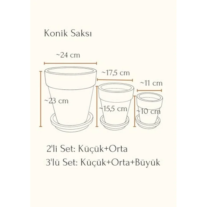Terracotta Konik Saksı+Tabak • Abstract No.03 (Orta)