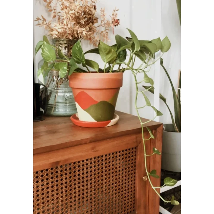 Terracotta Konik Saksı+Tabak • Abstract No.03 (Orta)