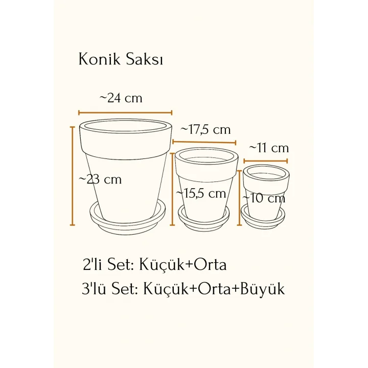 Terracotta Konik Saksı+Tabak • Abstract No.03 (Orta)
