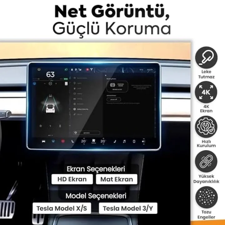 Tesla Model 3 / Model Y Araçlar ile Tam Uyumlu Kolay Kurulum Mat Ekran Koruyucu