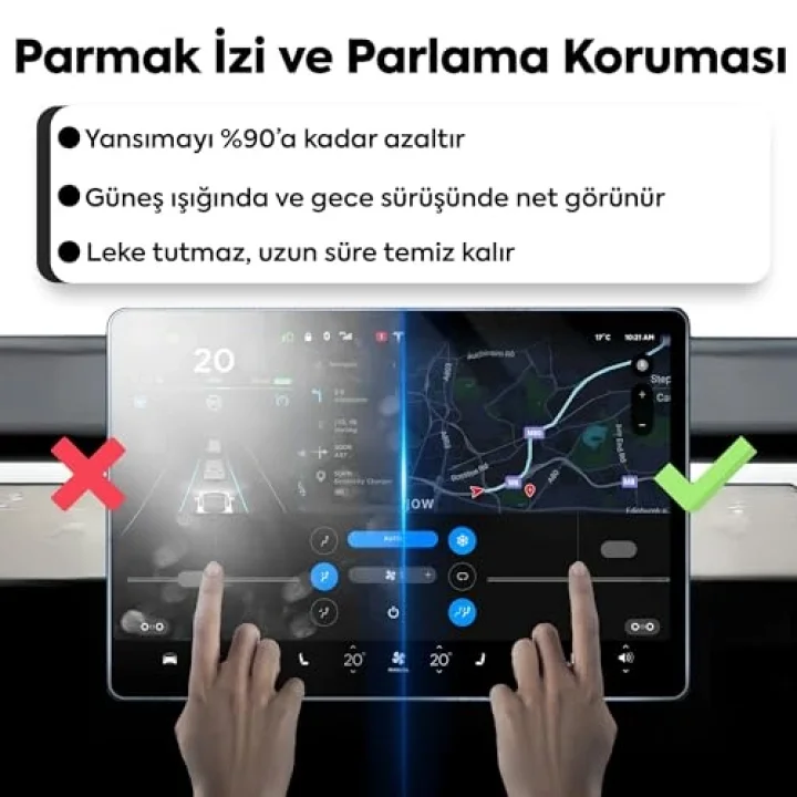 Tesla Model 3 / Model Y Araçlar ile Tam Uyumlu Kolay Kurulum Mat Ekran Koruyucu